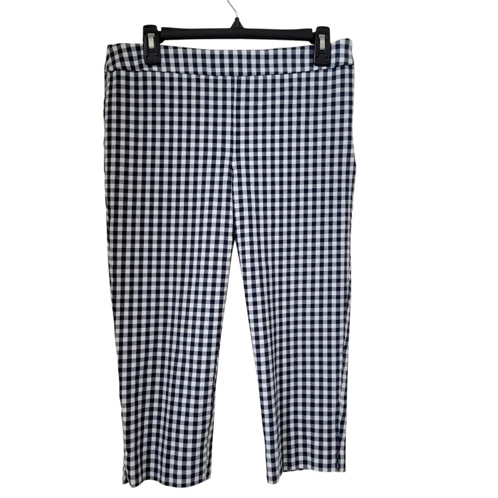 Talbots Size 8P Navy Blue & White Gingham Chatham Crop Pant, NWOT